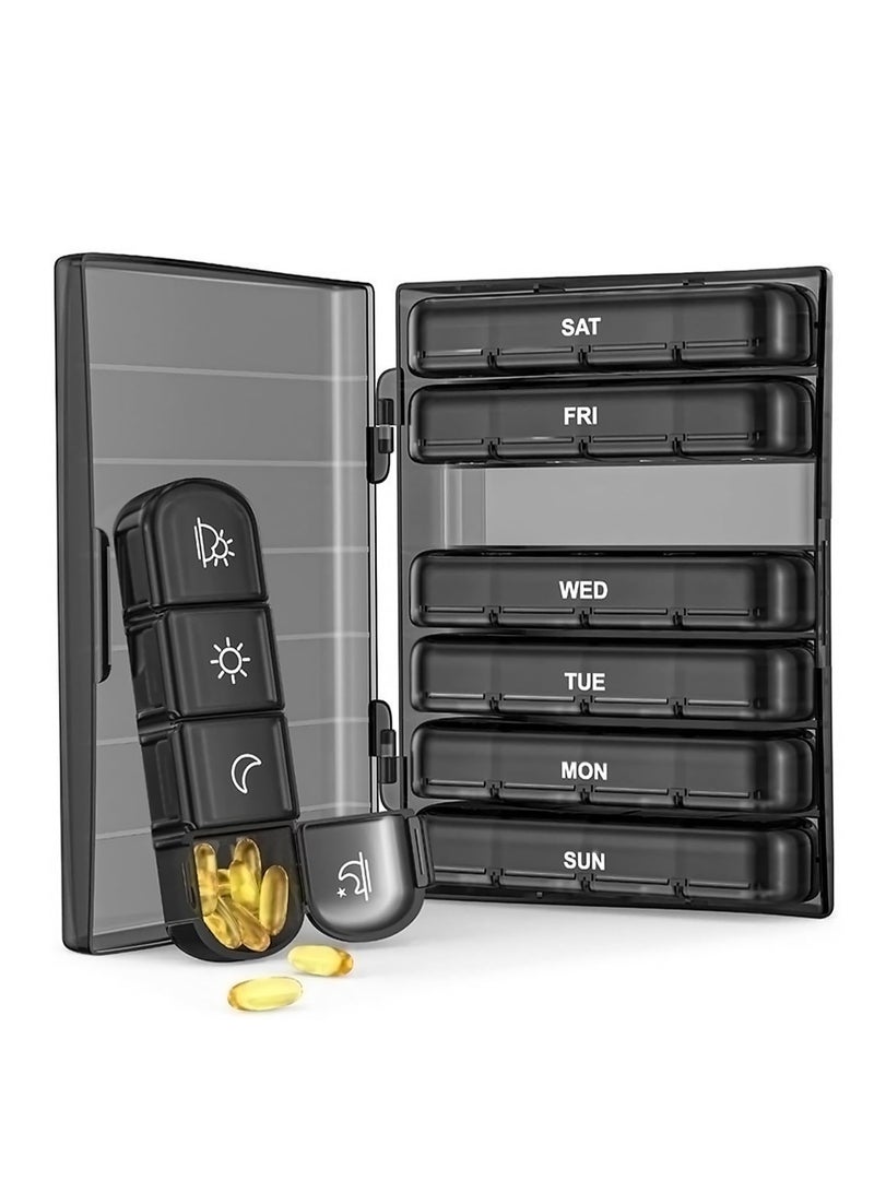 أوشيما منظم حبوب, مربع حبوب السفر المحمولة, ضوء دليل حالة حبوب الفيتامينات, منظم الطب الأسبوعي, منظم مربع حبوب 7 أيام حالة الفيتامينات, الأدوية, المكملات الغذائية, زيوت السمك (الأسود) - Image 1